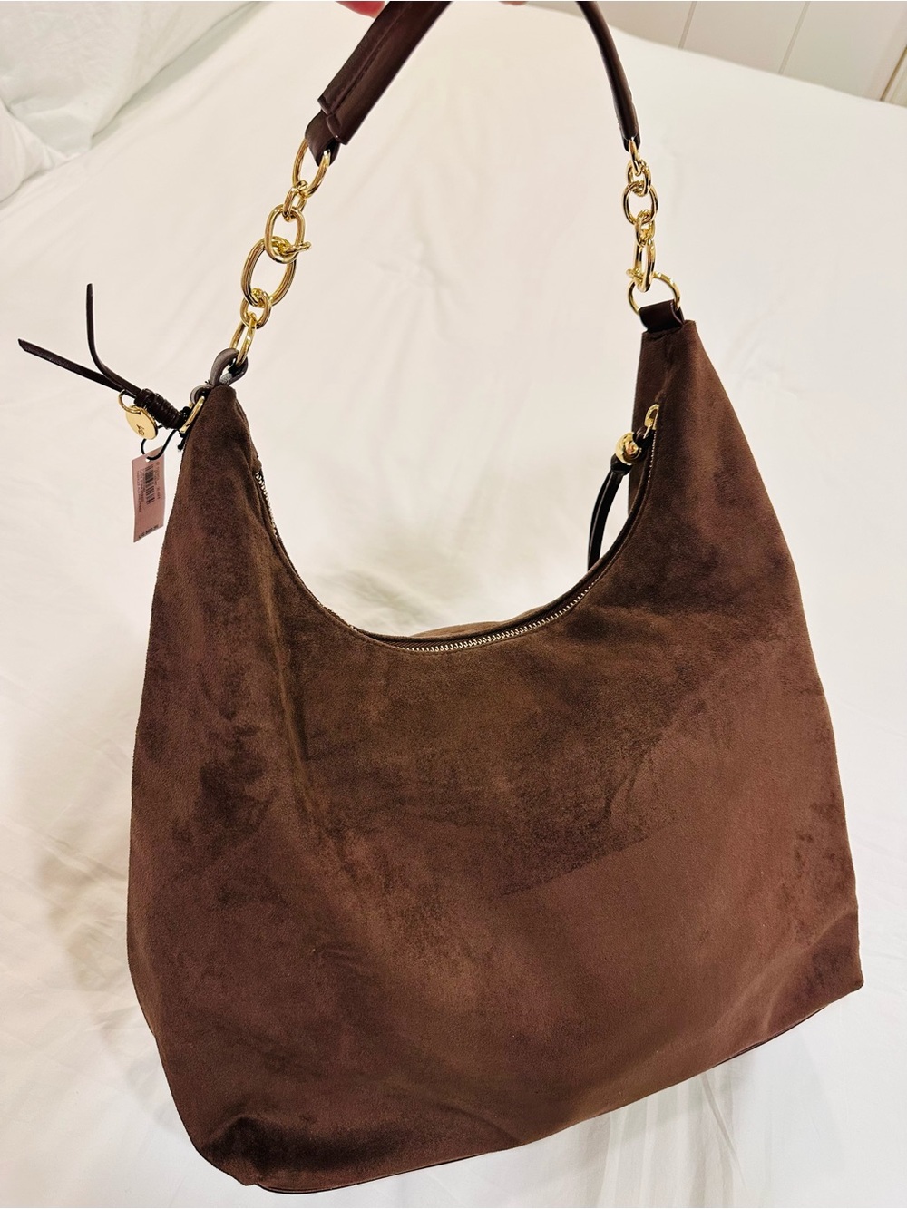 VS Chocolate Brown Suede Shoulder Bag with Gold Hardware